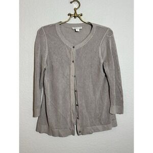 Coldwater Creek Womens Open  Sweater‎ Sz XL Cardigan Solid Silk Cotton Taupe